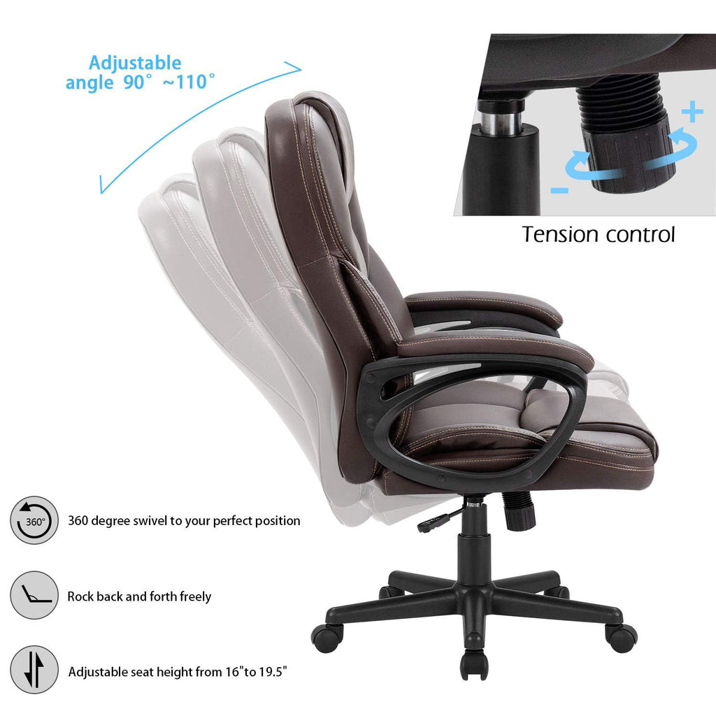 (2, Brown) Office Executive Chair High Back Adjustable Managerial Home Desk Chair, Swivel Computer PU Leather Chair with Lumbar Support