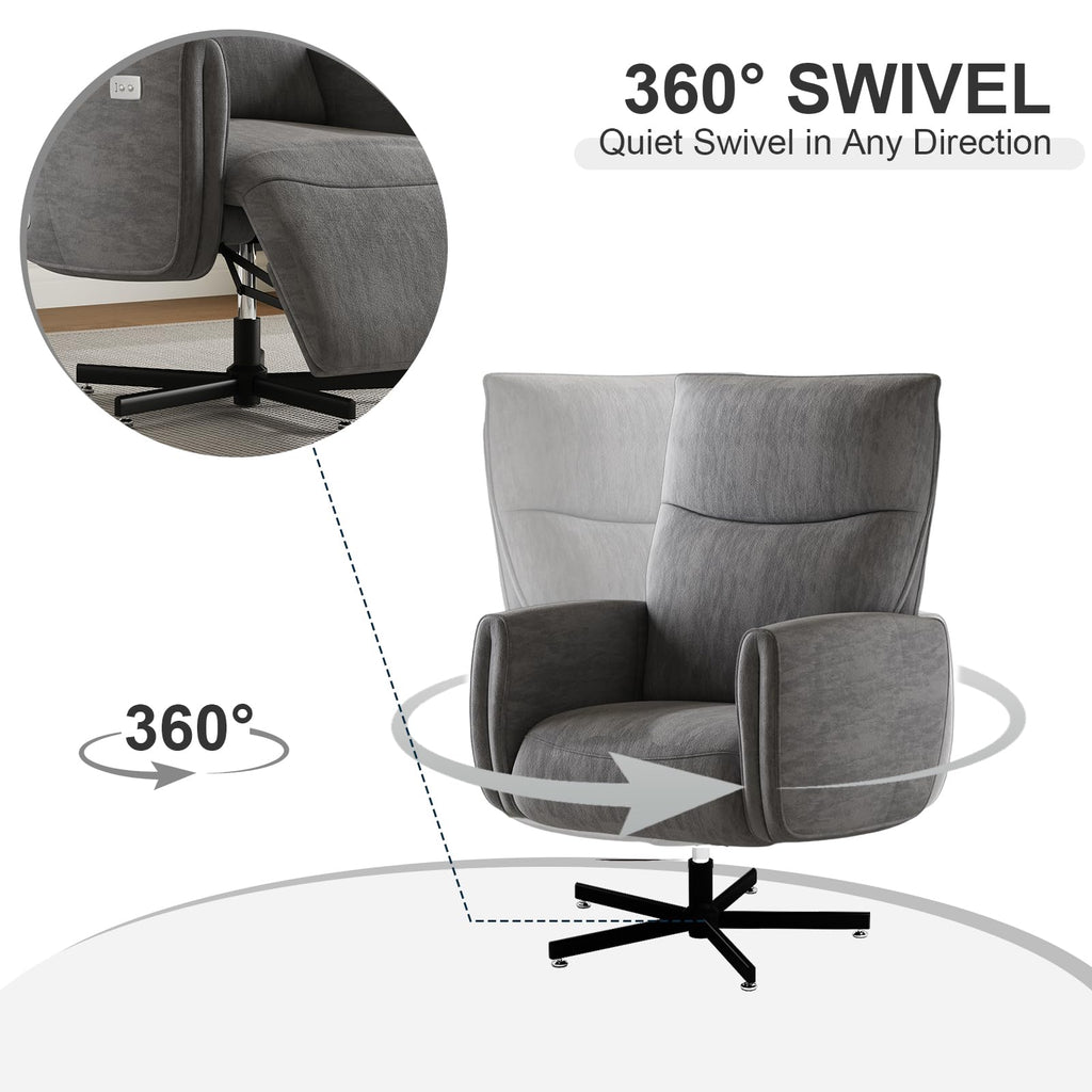 Power Reclining Adjustable Swivel Chair, Ergonomic Executive Office Chair, 90°-125° Tilt, Velvet Upholstery, Built-in USB Charger, 360° Rotation & Height Adjustment, Modern Desk Chair for Home Office