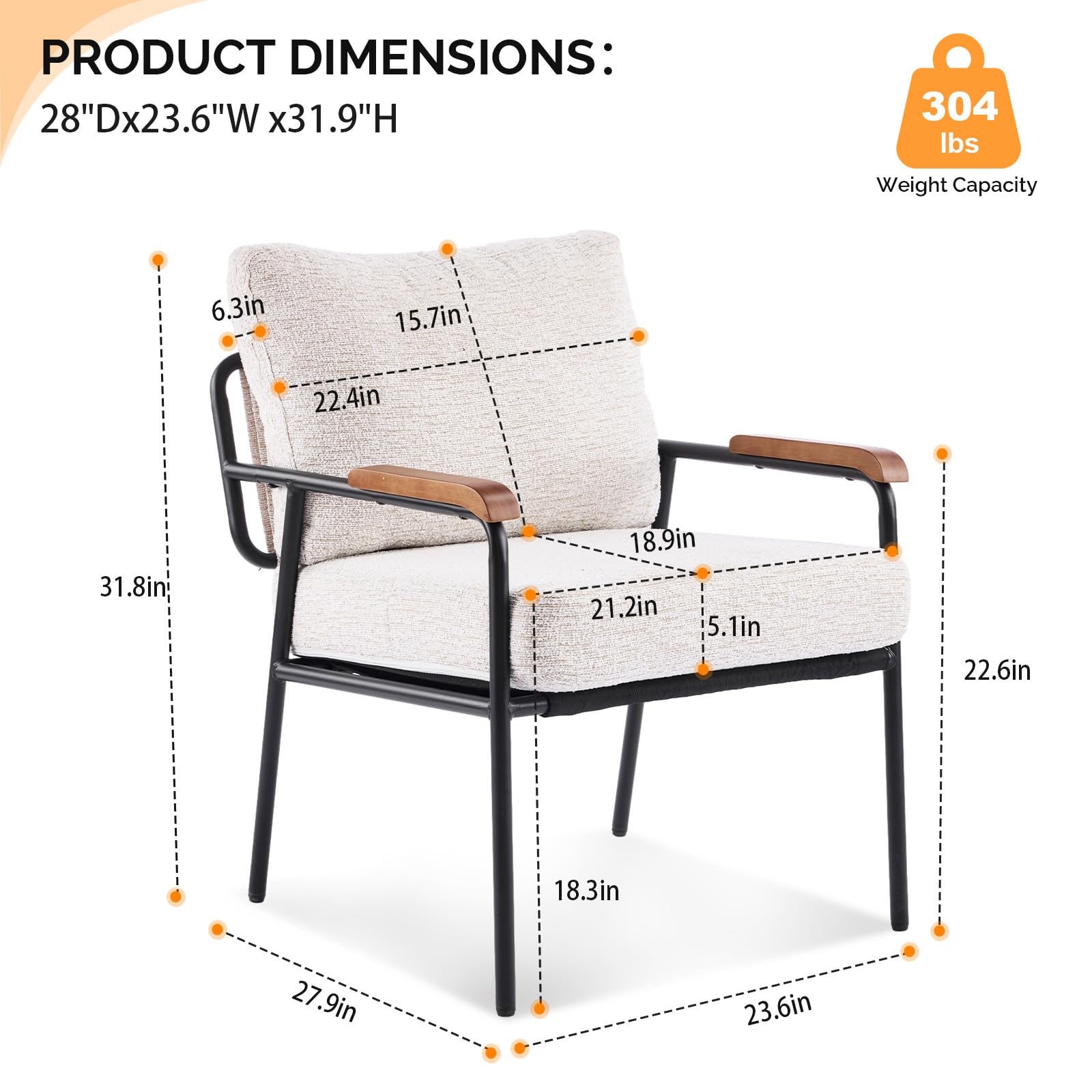 Mid-Century Modern Accent Armchair for Office, Small Comfy Upholstered Leisure Reading Chair with Wood Armrest for Office, Bedroom, Living Room, Waiting Room, Linen Beige