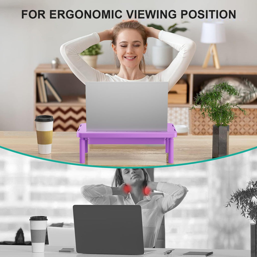 Computer Monitor Stand with Storage, Desk Monitor Riser 3 Height Adjustable, Laptop Riser with Airflow Vents, Desk Organizer for Computer, Laptop, Printer (PTT002-V), 1 Pack, Violet