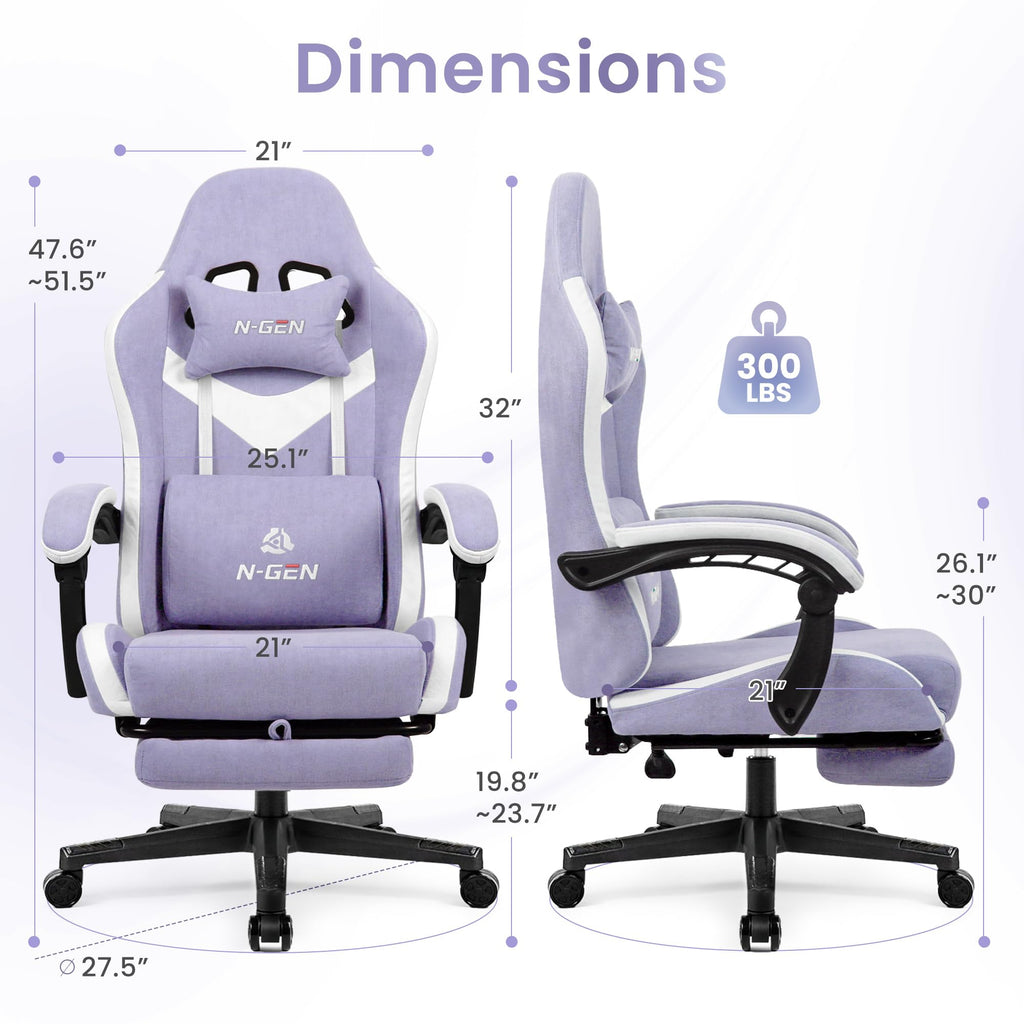 Gaming Chair with Footrest Lumbar Support for Home Office High Back Recliner Height Adjustable Ergonomic Comfy Fabric Computer Desk Chair (Purple)
