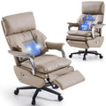 Ergonomic Office Chair with Foot Rest Electric Executive Office Chair Power Reclining with Massage Big and Tall High Back Computer Chair with Wheels, Sustainable Leather（Light Khaki）