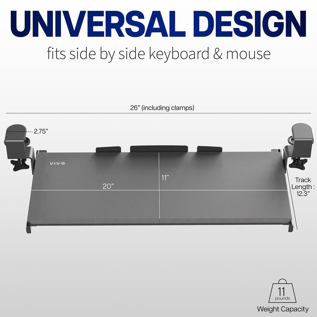 Small Keyboard Tray, Under Desk Pull Out with Extra Sturdy C Clamp Mount System, 20 (26 Including Clamps) x 11 inch Slide-Out Platform Drawer, Dark Walnut Top, Black Frame