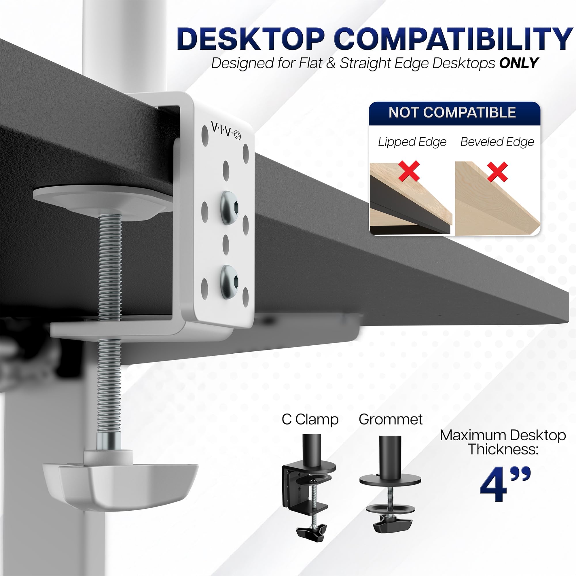Extra Tall Single Monitor Desk Mount Stand with 39 inch Pole, Features Full Adjustability - Tilt and Articulation, Holds 13 to 32 inch Screens up to 10kg with VESA Mounting, White, STAND-V011W