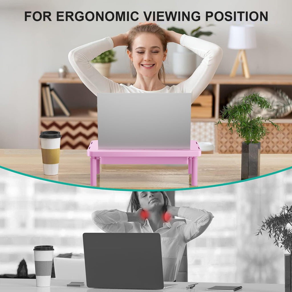 Computer Monitor Stand with Storage, Desk Monitor Riser 3 Height Adjustable, Laptop Riser with Airflow Vents, Desk Organizer for Computer, Laptop, Printer (PTT002-P), 1 Pack, Pink