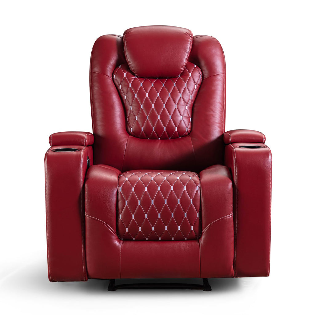 (Set of 2, Red) Power Recliner Chair with USB Ports and Cup Holders - Overstuffed Electric Home Theater Seating PU Leather Reclining Furniture with Hidden Arm Storage, Easy to Clean