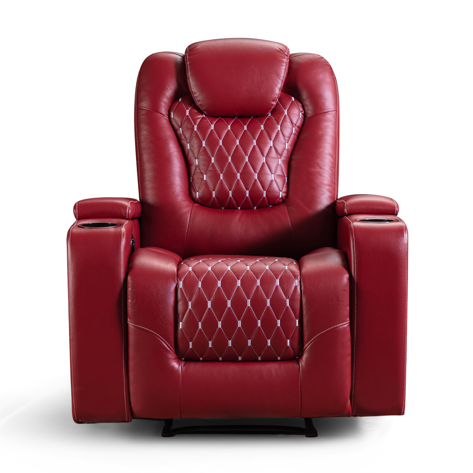 (Set of 2, Red) Power Recliner Chair with USB Ports and Cup Holders - Overstuffed Electric Home Theater Seating PU Leather Reclining Furniture with Hidden Arm Storage, Easy to Clean