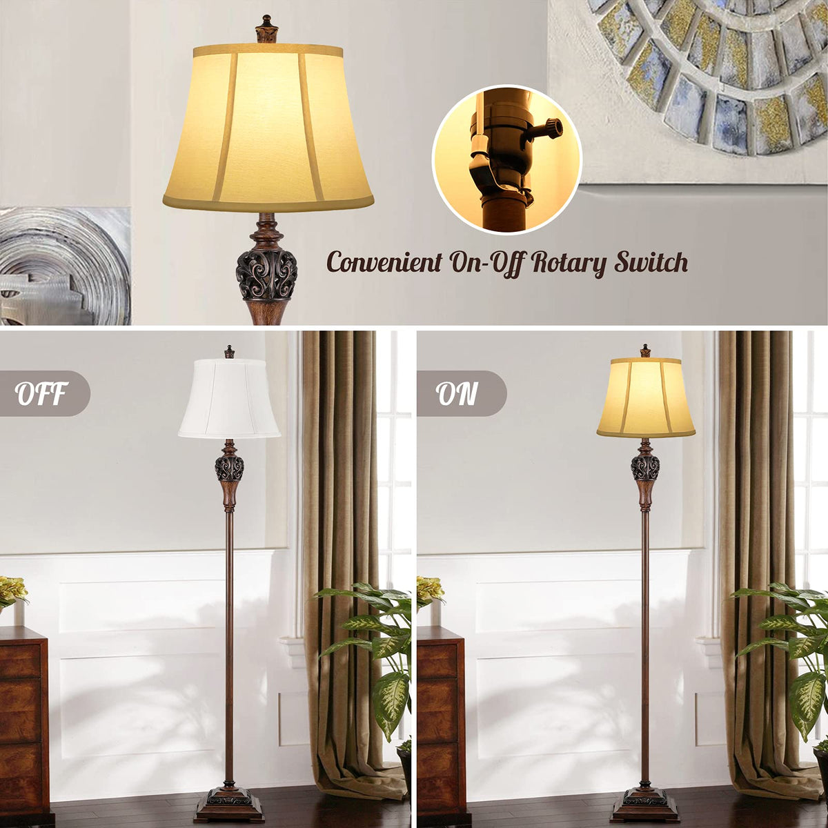 Vintage Floor Lamp for Living Room, Traditional Tall Standing Lamp