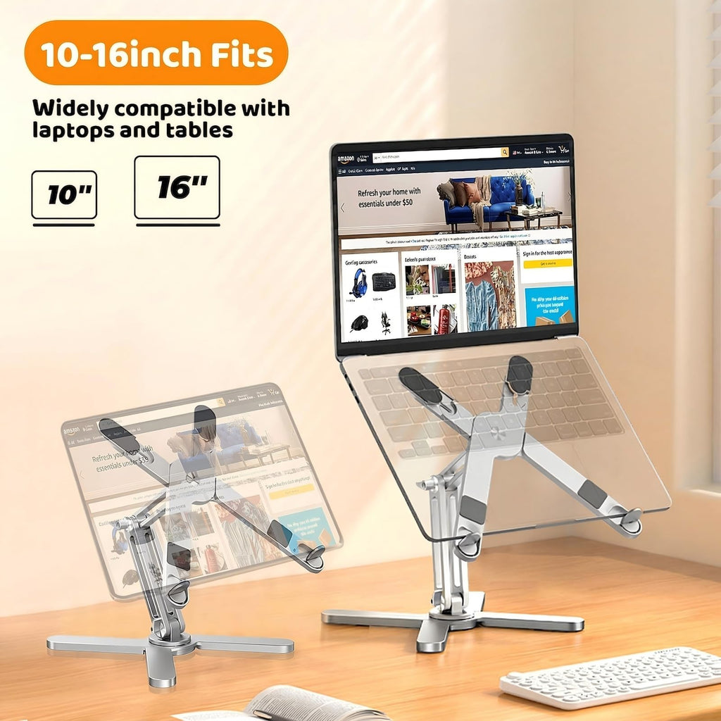 Rotating Laptop Stand, Adjustable Height & Angle, Ergonomic Metal Riser for Desk Collaborative Work, Fully Foldable for Easy Storage, Fits All MacBook & Laptops up to 16 inches, Silver