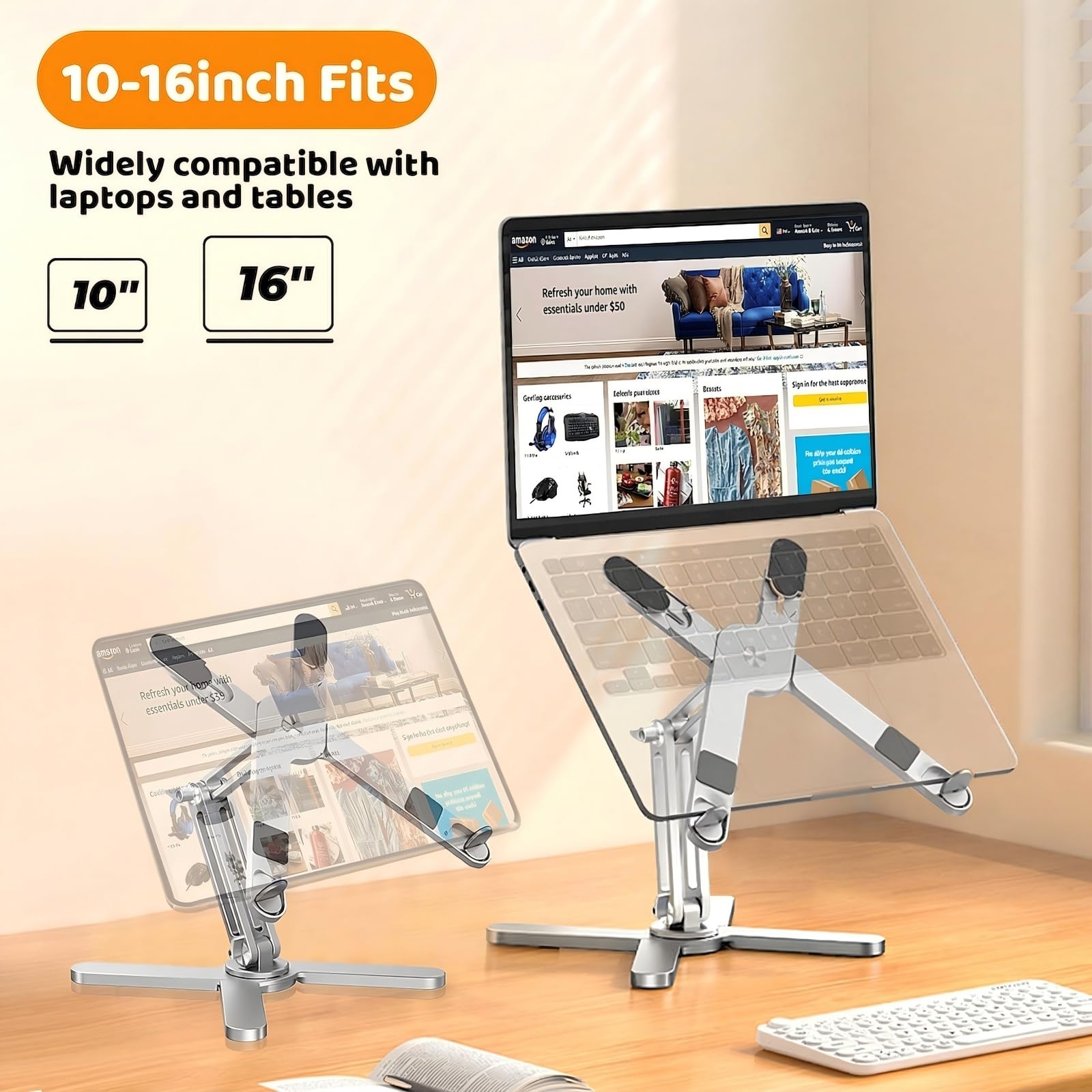 Rotating Laptop Stand, Adjustable Height & Angle, Ergonomic Metal Riser for Desk Collaborative Work, Fully Foldable for Easy Storage, Fits All MacBook & Laptops up to 16 inches, Silver