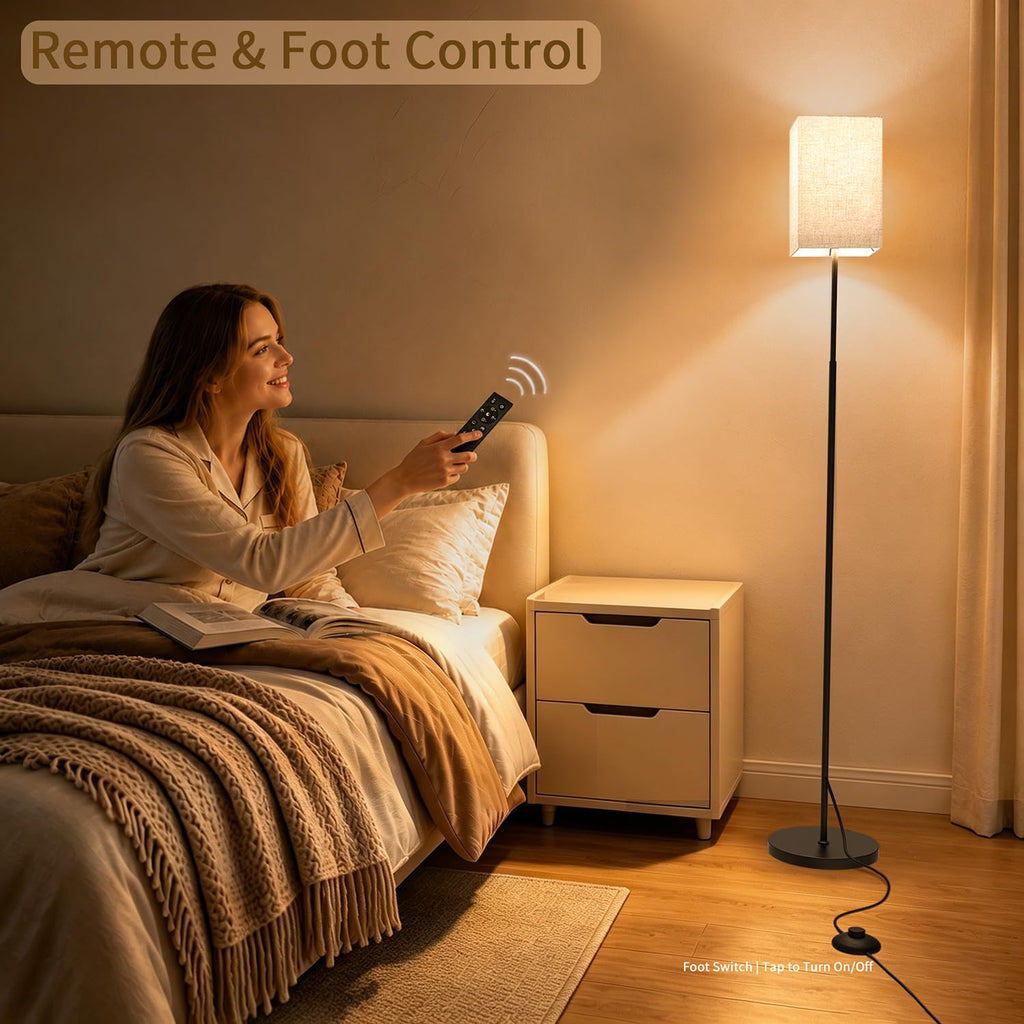 63.8" Square Floor Lamp with White Linen Shade
