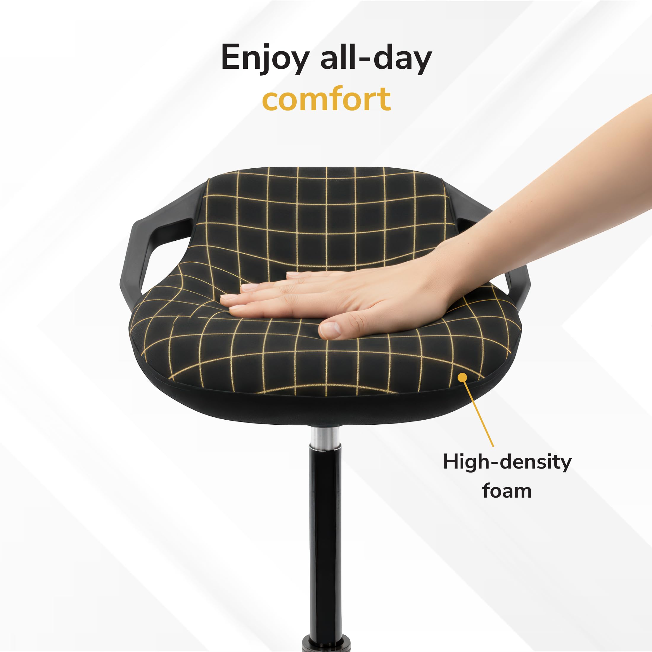 Ergonomic Sit Stand Stool, Height Adjustable Leaning Chair for Standing Desk, 360° Tilting Active Sitting Seat, High-Density Foam Cushion, Non-Slip Weighted Base, Easy Assembly (Black)