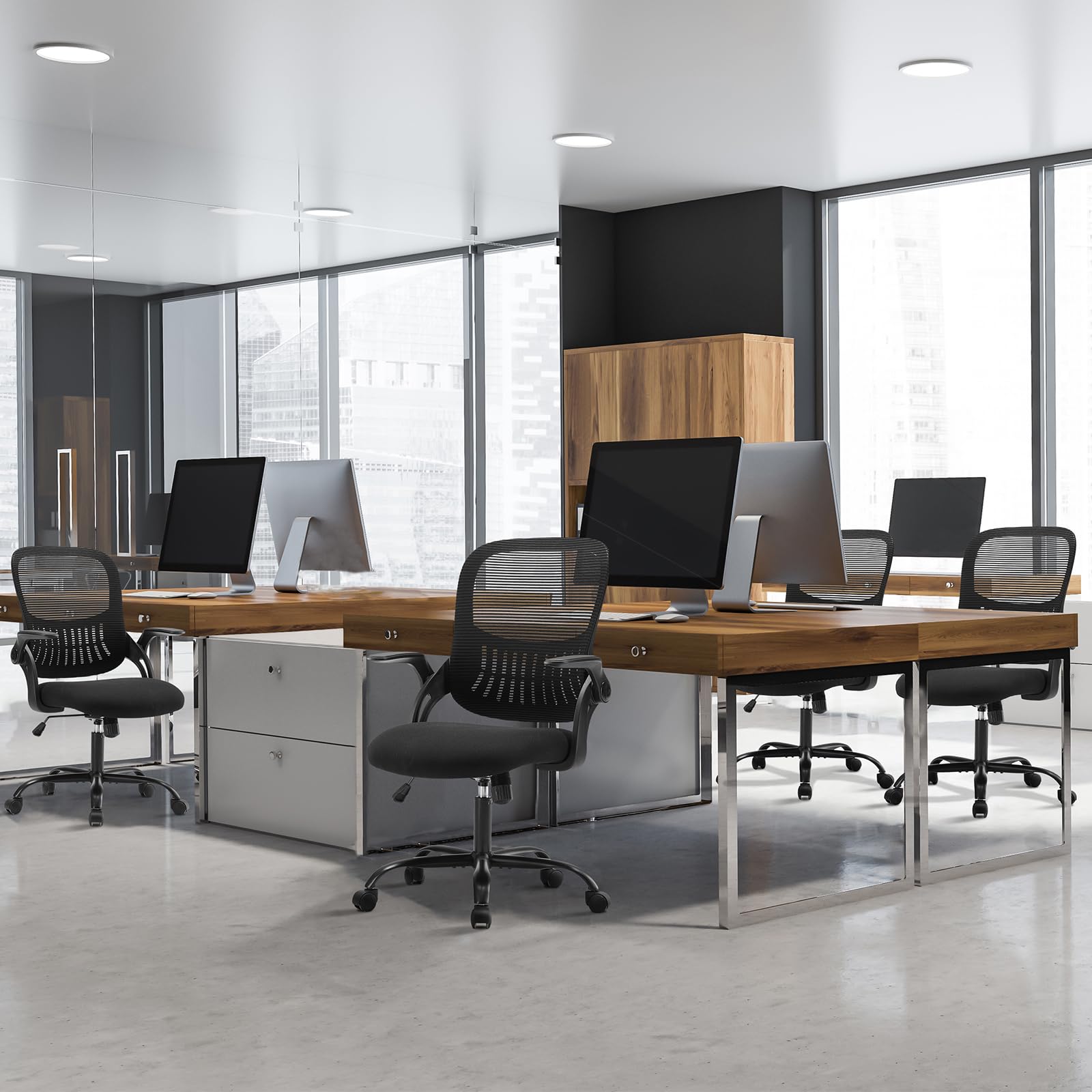 Home Office Managerial Executive Chair, Ergonomic Mesh Adjustable Swivel Mid-Back Chair with Comfortable Lumbar Support, Comfy Arms for Bedroom,Study,Student