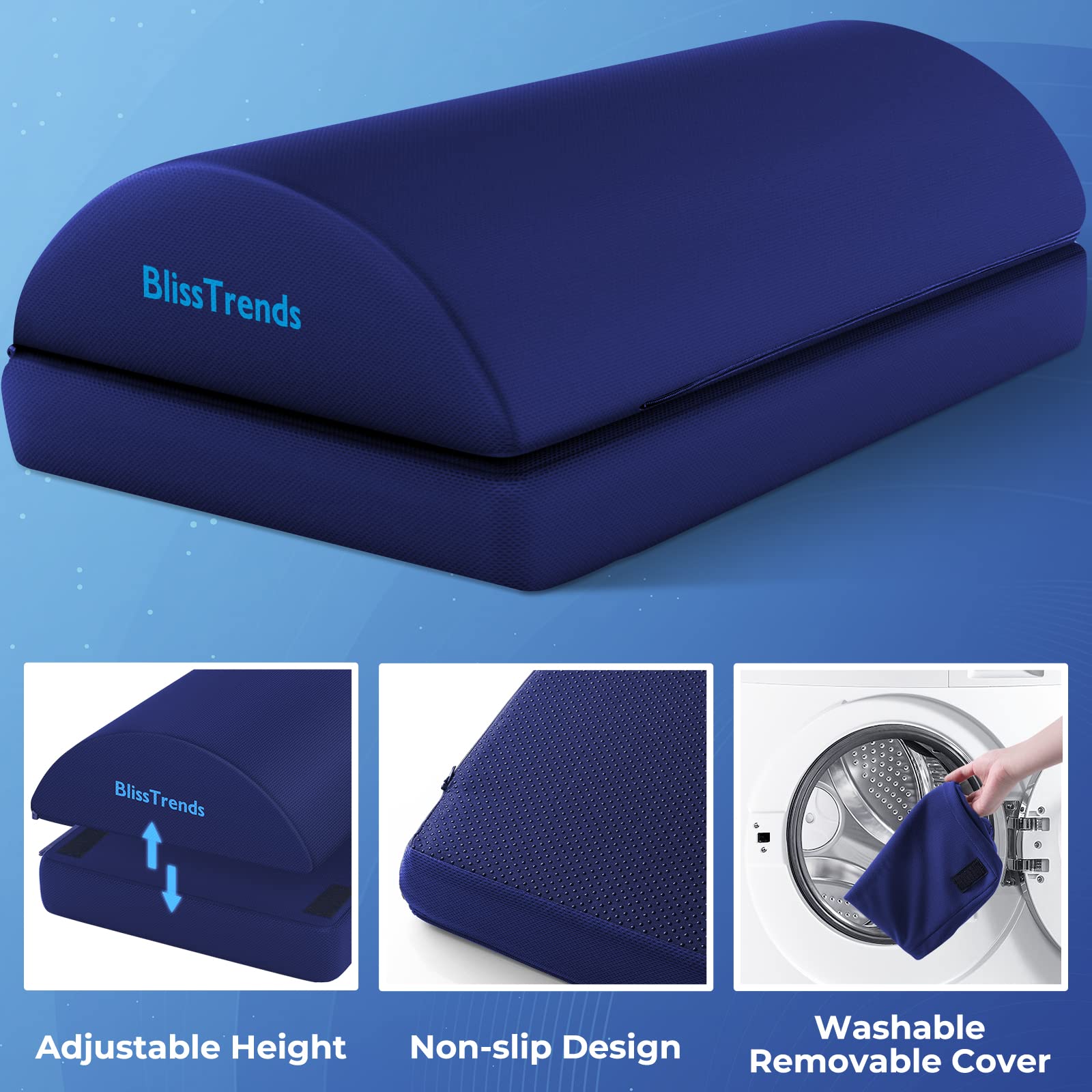 Foot Rest for Under Desk at Work-Versatile Foot Stool with Washable Cover-Comfortable Footrest with 2 Adjustable Heights for Car,Home and Office to Relieve Back,Lumbar,Knee Pain-Blue Long