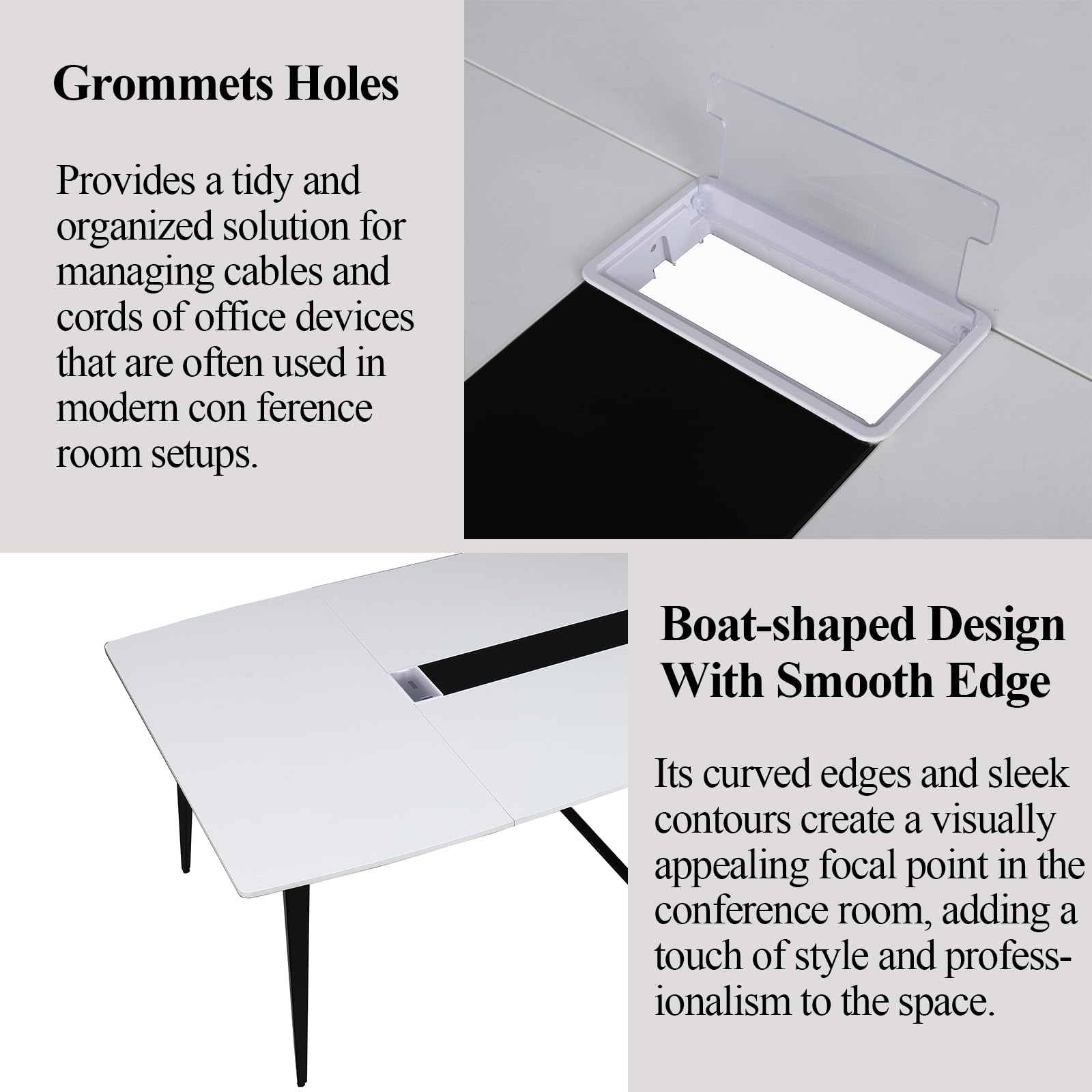 8FT Conference Table, 94.49" L x 47.24" W x 29.53" H Meeting Seminar Table with Grommet, Large Boat Shaped Computer Desk, Boardroom Desk for Office Meeting Conference Room,White