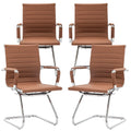 Conference Room Chairs Set of 4, Waiting Room Chairs with Arms, Faux Leather Reception Chairs No Wheels, Office Guest Chairs with Mid Back Support and Chrome Sled Base, Cafe