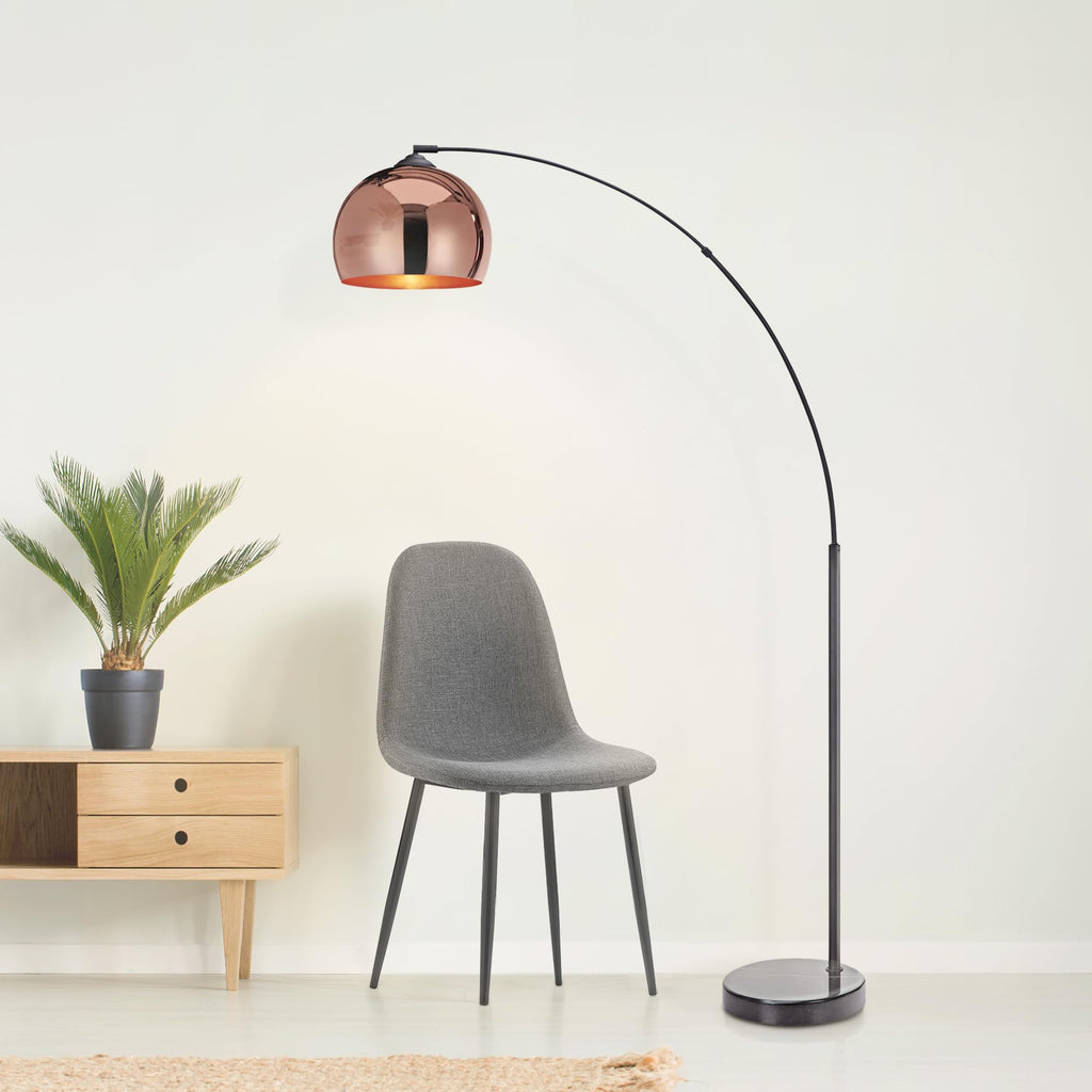 Arquer 66.93" Arc Floor Lamp for Living Rooms, Home Offices, Dining Rooms, Bedrooms with Faux Black Marble Base and Rose Gold Bell Shade