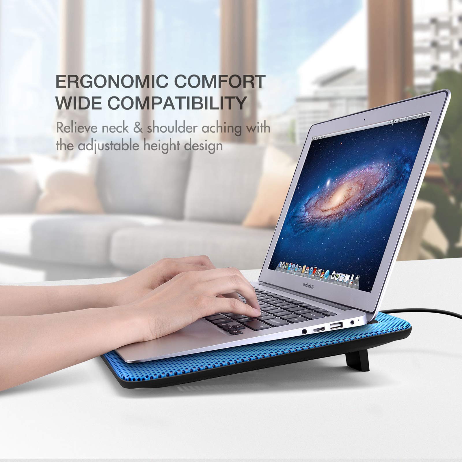 15.6-17 Inch Laptop Cooler Cooling Pad - Slim Portable USB Powered (3 Fans) (Blue)