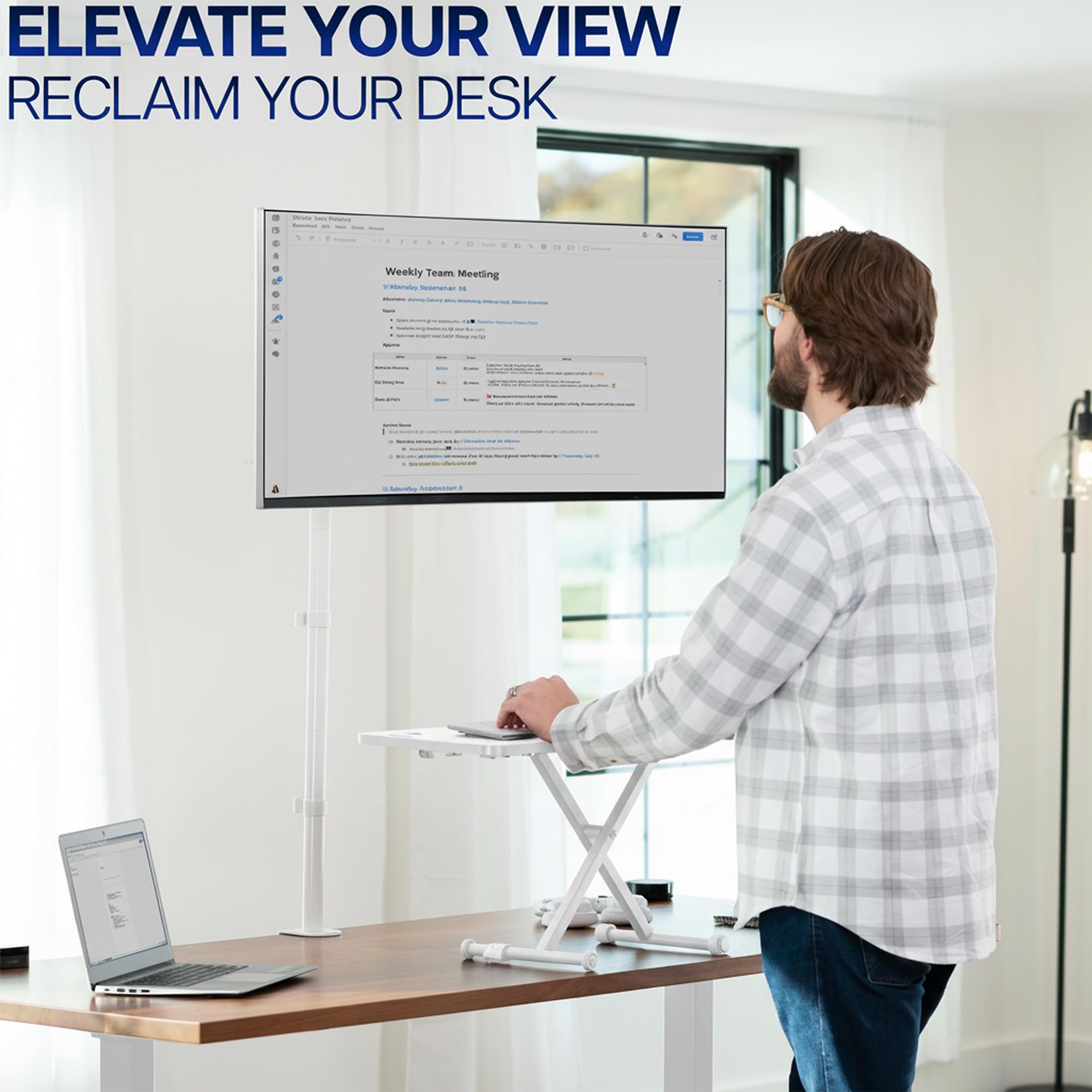 Extra Tall Single Monitor Desk Mount Stand with 39 inch Pole, Features Full Adjustability - Tilt and Articulation, Holds 13 to 32 inch Screens up to 10kg with VESA Mounting, White, STAND-V011W