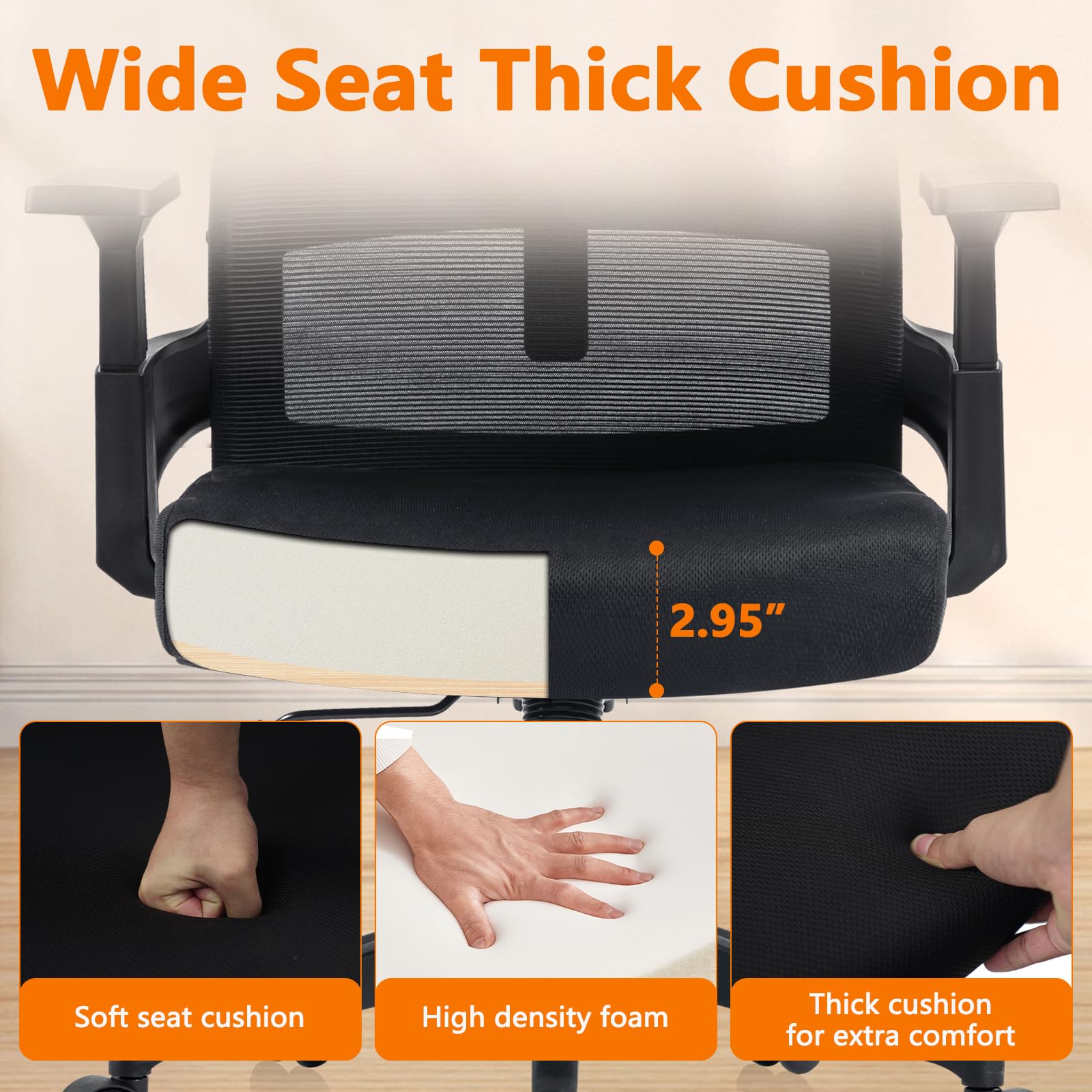 500lbs Big and Tall Office Chair Heavy Duty Mesh Ergonomic Computer Chairs with Adjustable Lumbar Support and Wide Comfy Seat for Home Office Conference Heavy People, Black