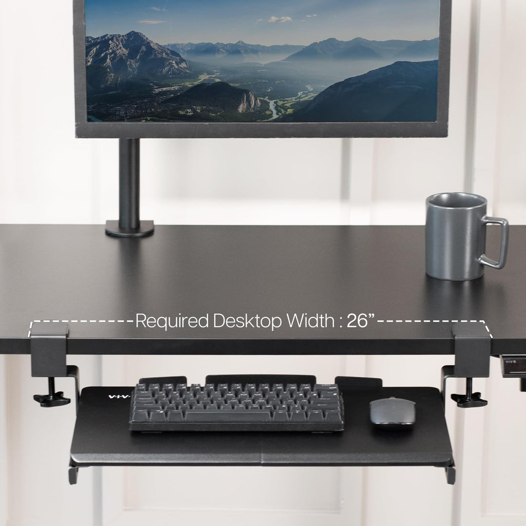Small Keyboard Tray, Under Desk Pull Out with Extra Sturdy C Clamp Mount System, 20 Inches (26 Inches Including The Clamps) x 11 Inches Slide-Out Platform Computer Drawer for Typing, Black,