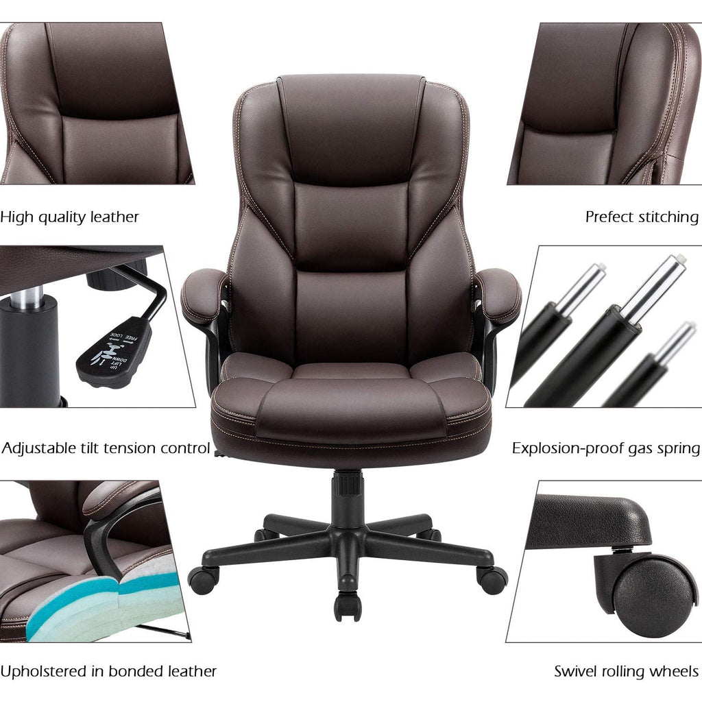(2, Brown) Office Executive Chair High Back Adjustable Managerial Home Desk Chair, Swivel Computer PU Leather Chair with Lumbar Support