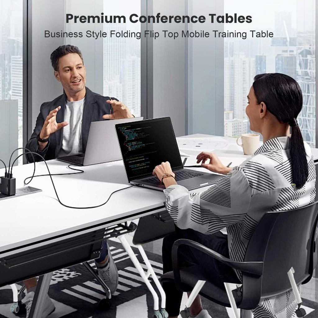 Folding Conference Tables,47.2x23.6x29.5in Modern Conference Room Tables Seminar Mobile Training Table,with Caster Modular Flip Top Meeting Table for Office Conference Room (White, 4 Pack)