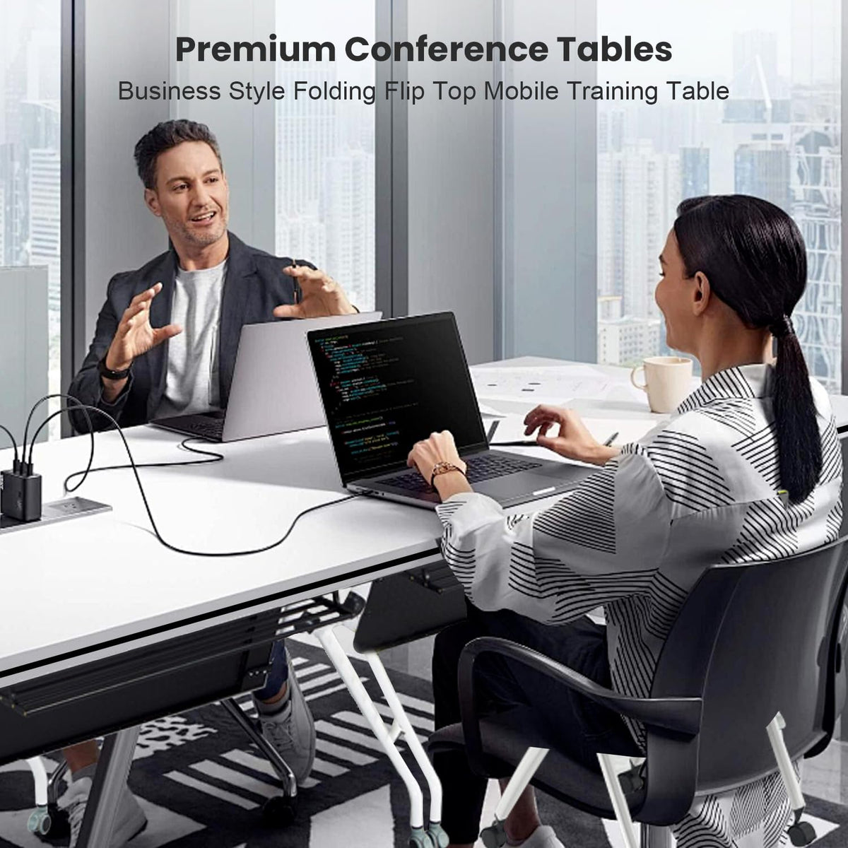 Folding Conference Tables,47.2x23.6x29.5in Modern Conference Room Tables Seminar Mobile Training Table,with Caster Modular Flip Top Meeting Table for Office Conference Room (White, 8 Pack)