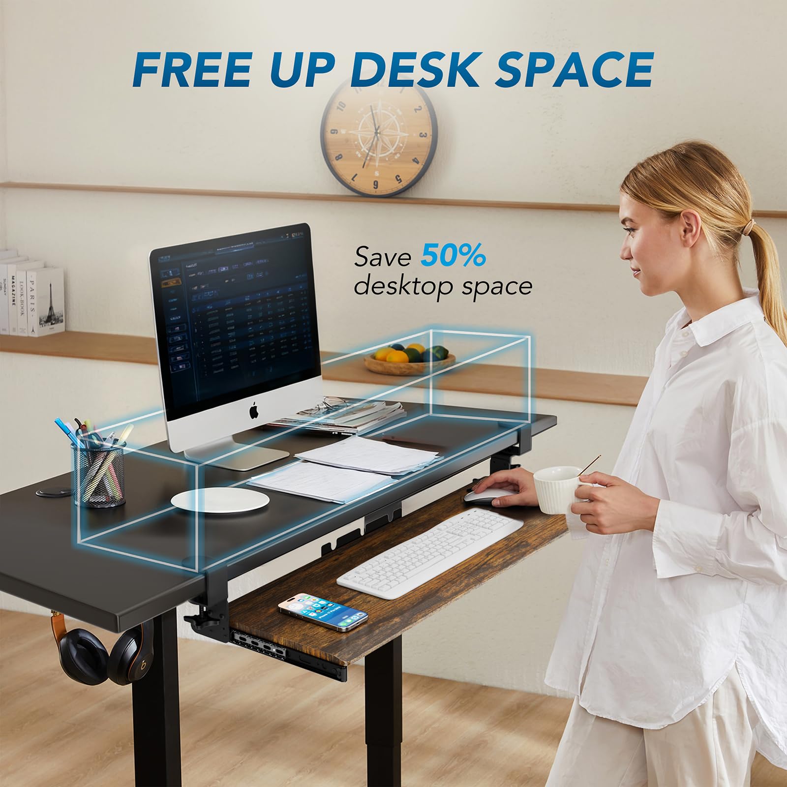 Keyboard Tray Under Desk Pull Out with Extra Sturdy C Clamp Mount System, 32.8 (38 inch Including Clamps) x 12 Inch Slide-Out Platform Computer Drawer for Typing Vintage