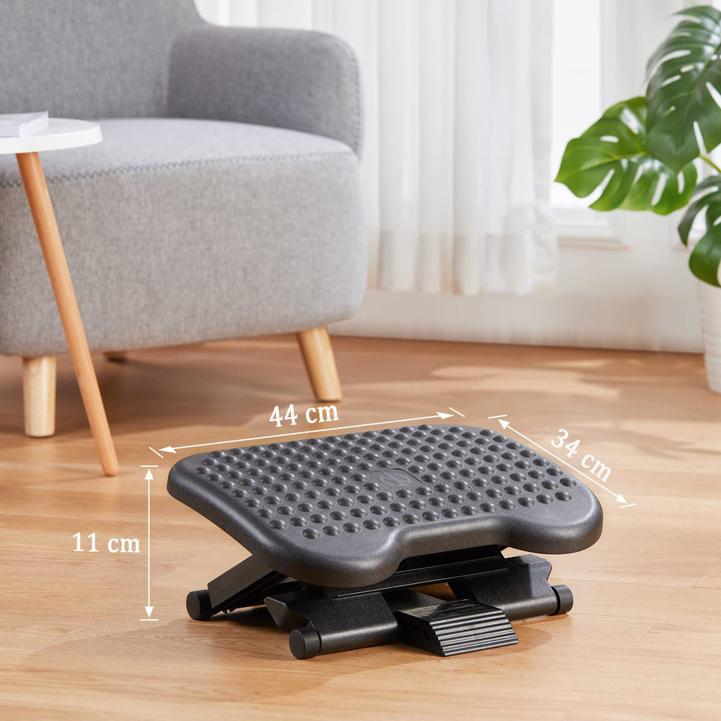 Adjustable Desk Footrest, Foot Rest for Under Desk at Work with Massage, Adjustable Foot Stool with 3 Height Position & 30 Degree Tilt Angle Adjustment for Home, Office