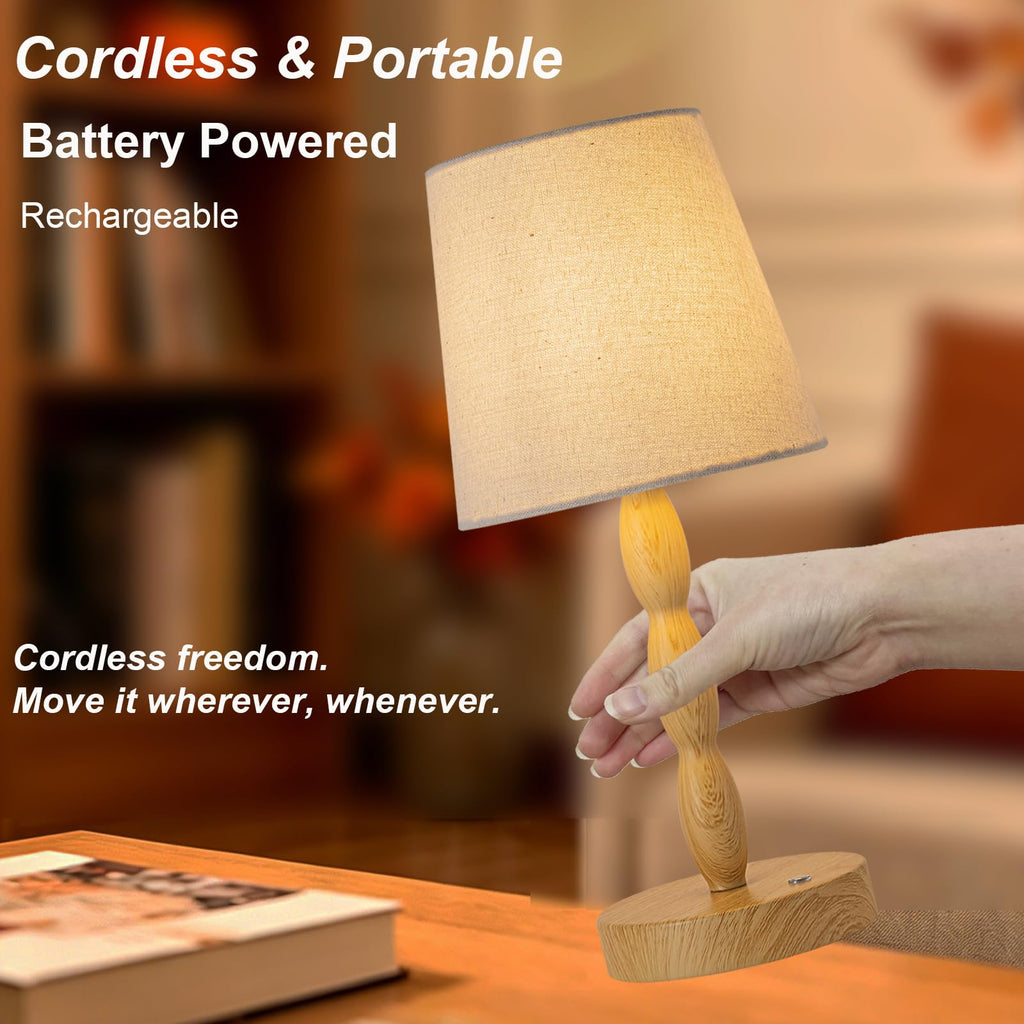Rechargeable Cordless Table Lamp, 5000mAh Battery Powered Touch Desk Lamp, 3-Level & Stepless Dimmable Night Light, Portable Bedside Lamp for Bedroom, Outdoor, Bulb Included, Wood Grain