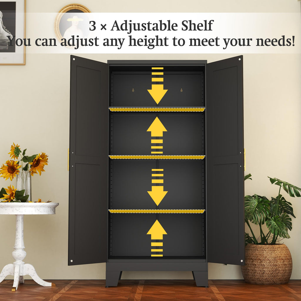 Black Metal Storage Cabinet, 61" Kitchen Pantry Cabinets for Office