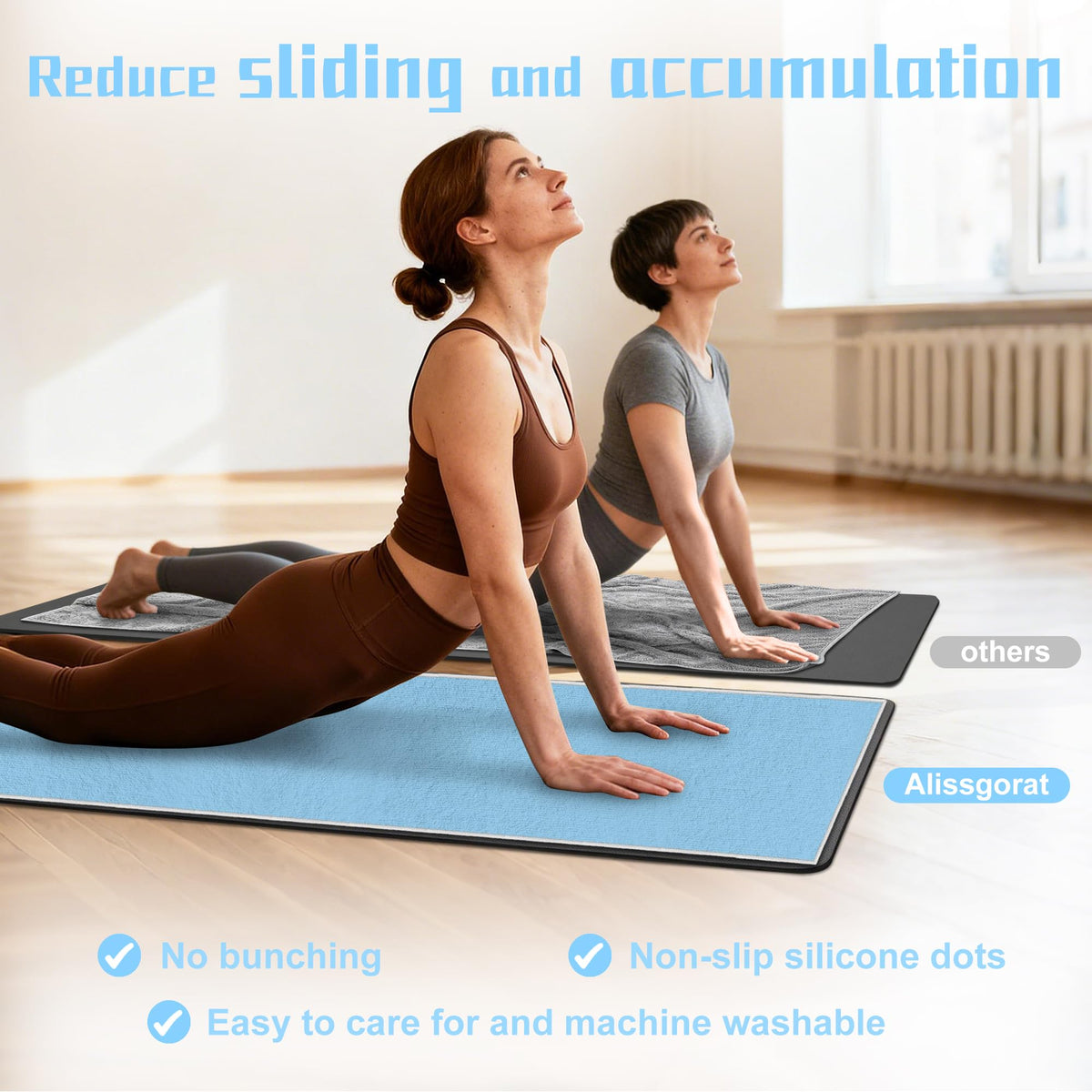 Yoga Towel,Ultra-Absorbent Yoga Mat Towel for Hot Yoga Towel Non Slip,Featuring Ultra-Stylish Prints,Ideal for Workouts,Hot Yoga, Bikram,Pilates Equipment,72 x 27 in, Blue