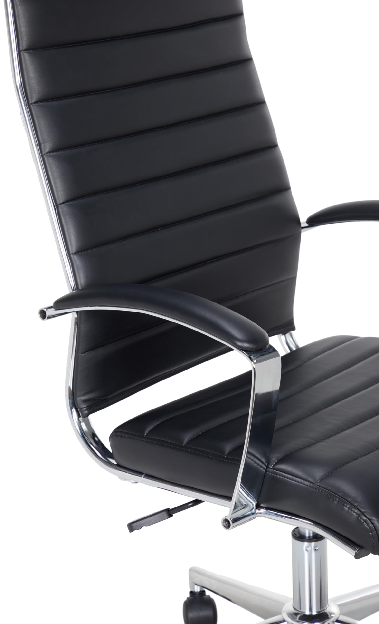 High-Back Swivel Office Chair with Lumbar Support, Ergonomic Ribbed Faux Leather, Adjustable Height, 45.25" x 24.75" x 23.25", Black