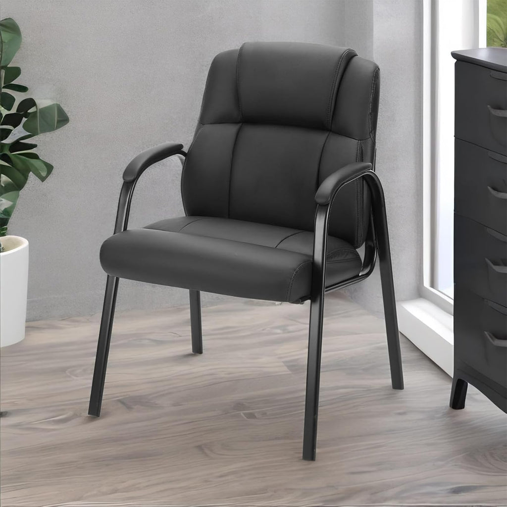 Waiting Room Guest Chair, Office Desk Reception Chair PU Leather No Wheels with Padded Armrest for Conference Lobby Area Meeting Medical Clinic Room
