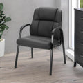 Waiting Room Guest Chair, Office Desk Reception Chair PU Leather No Wheels with Padded Armrest for Conference Lobby Area Meeting Medical Clinic Room