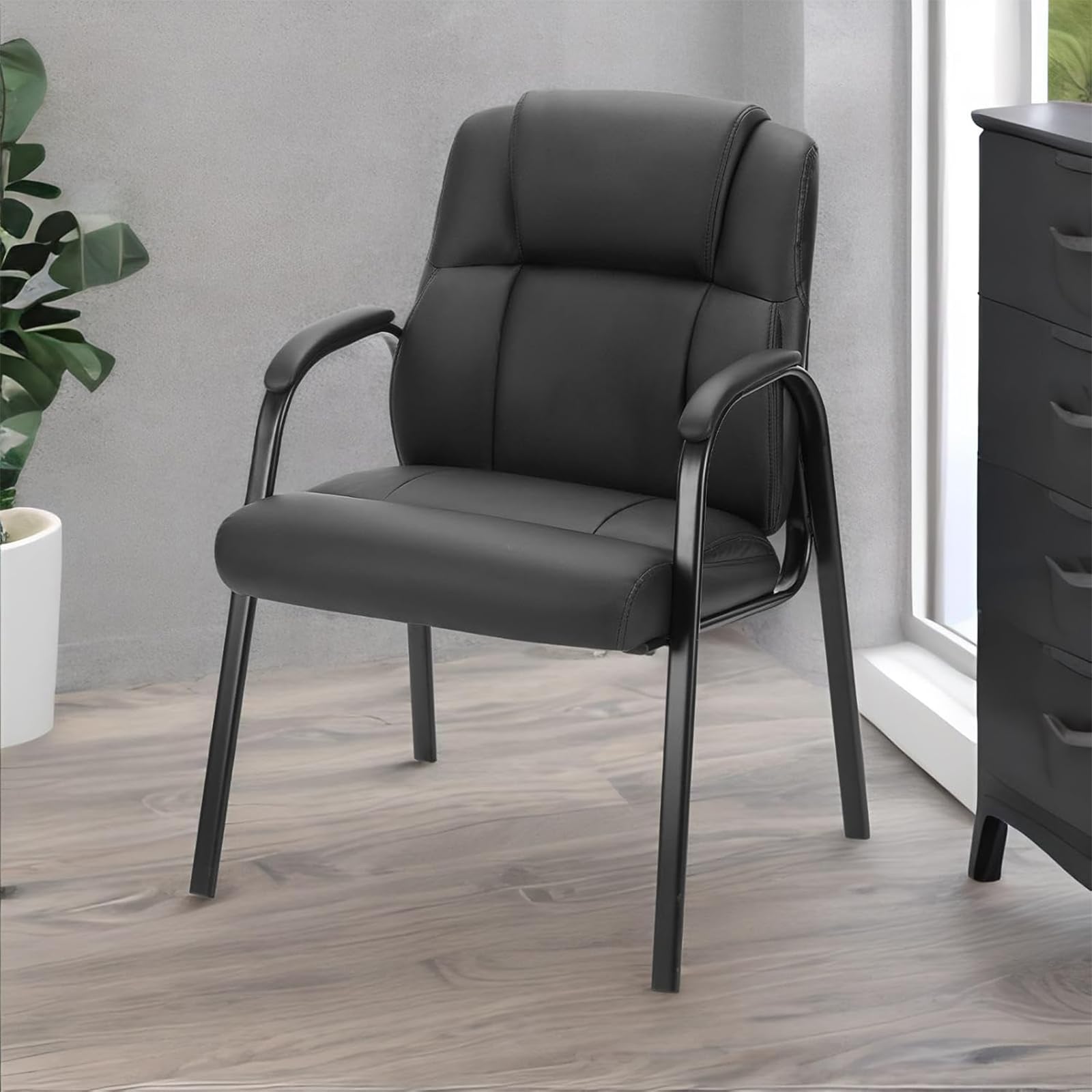 Waiting Room Guest Chair, Office Desk Reception Chair PU Leather No Wheels with Padded Armrest for Conference Lobby Area Meeting Medical Clinic Room