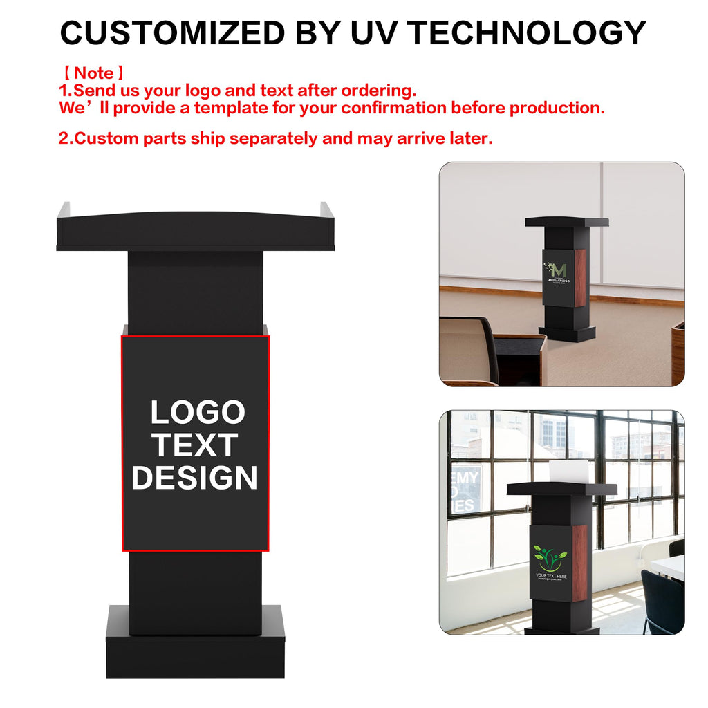 Customizable Logo & Text Podium,Wood Lectern Stand with Adjustable Partition,Church Pulpit with Storage,Mic Stand Space,Wooden Podium for Churches,Seminars and Schools