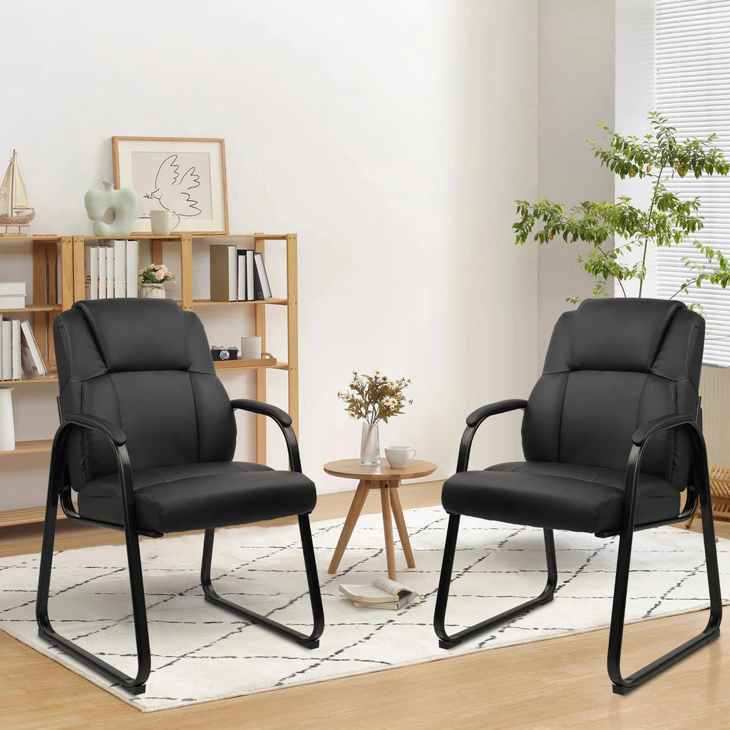 6 Pack, Leather Guest Chair with Padded Arm Rest for Reception Meeting Conference and Waiting Room Side Office Home Black with Sled Base