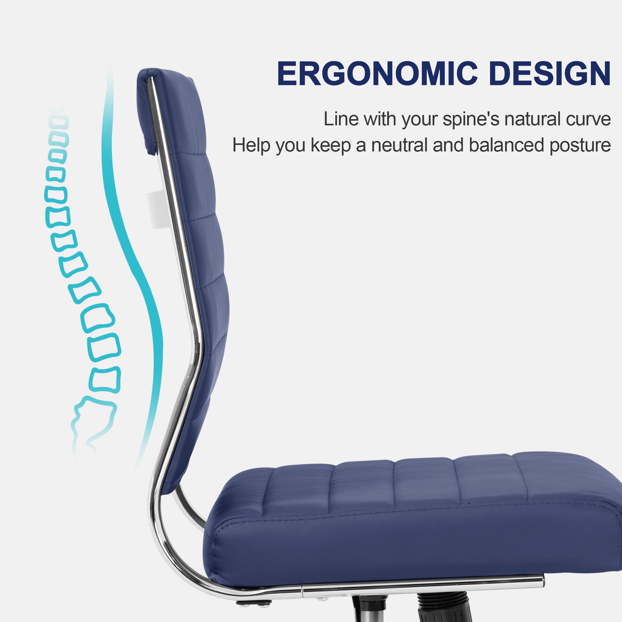 Armless Office Desk Chair, Mid Back Leather Conference Room Chairs Without Armrests, Modern Office Chair Ribbed.