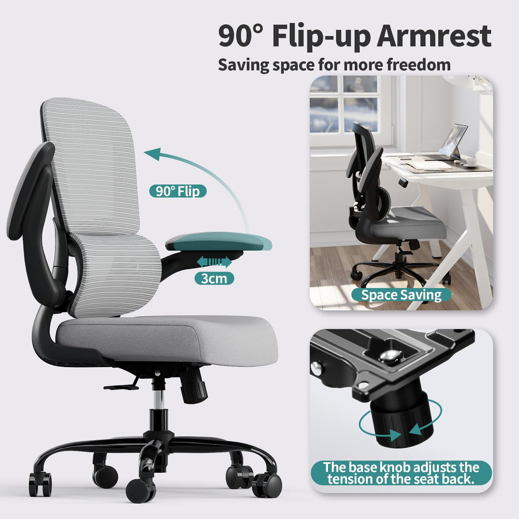 Office Chair - Ergonomic Desk Chair with Adjustable Lumbar Support, Mesh Computer Chair, Executive Chair for Home Office Comfortable Lumbar Support (Fog Gray)