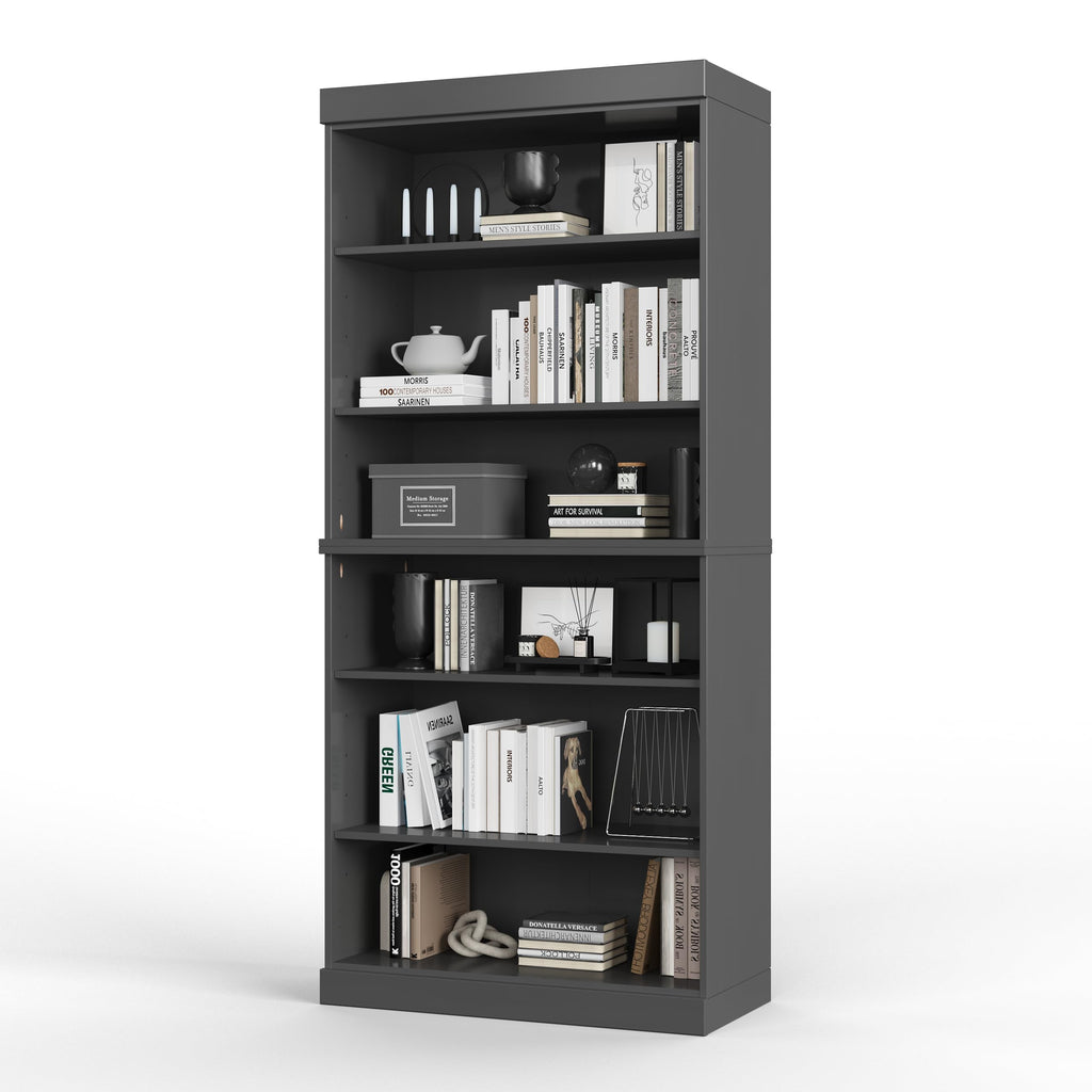 Solid Wood Bookcase – Stackable Modular 6-Tier Bookshelf - 71.5" Tall x 32" Wide – Gray, Open Display Shelf for Living Room, Office, Renewable 100% Eco-Friendly Wood, Made in Brazil
