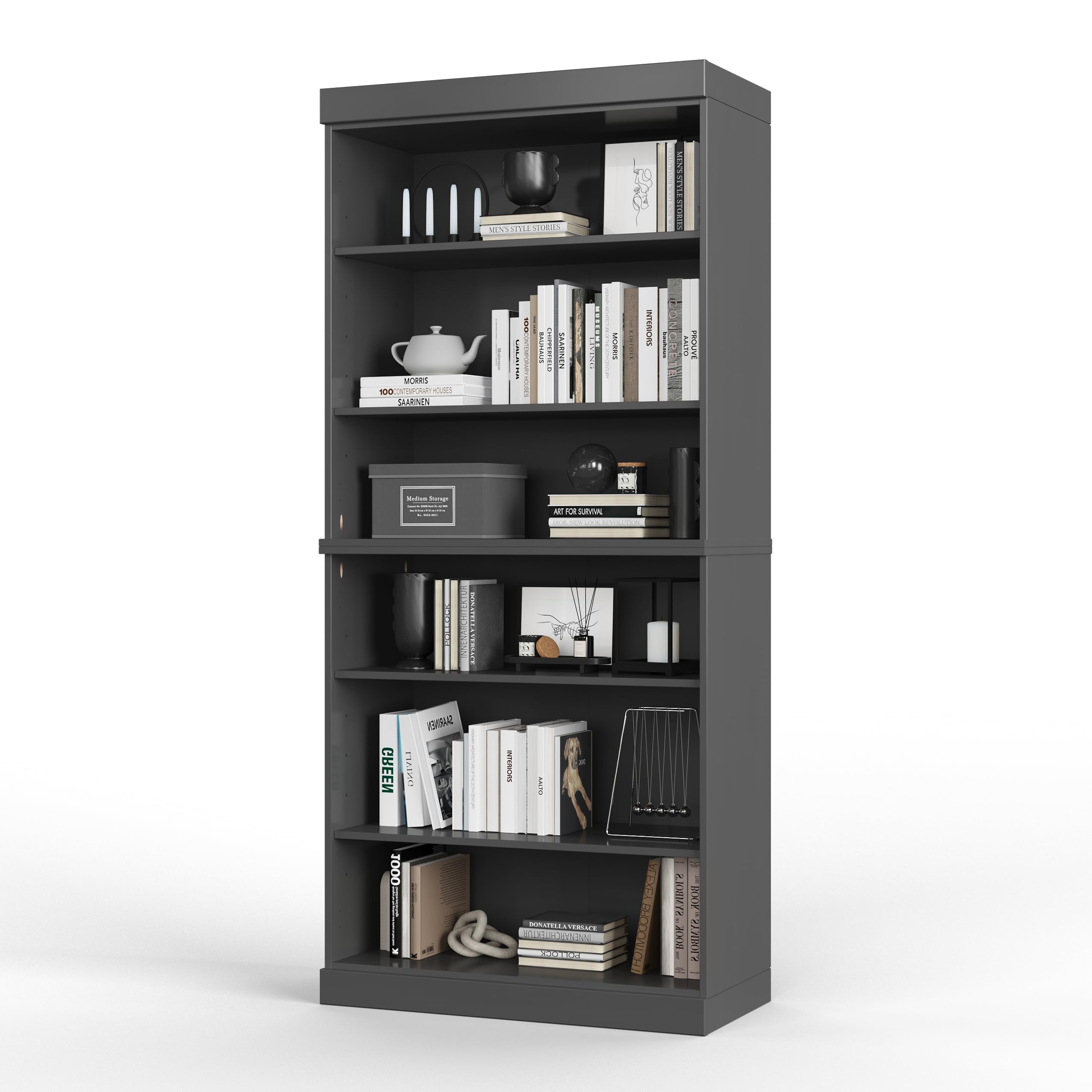 Solid Wood Bookcase – Stackable Modular 6-Tier Bookshelf - 71.5" Tall x 32" Wide – Gray, Open Display Shelf for Living Room, Office, Renewable 100% Eco-Friendly Wood, Made in Brazil