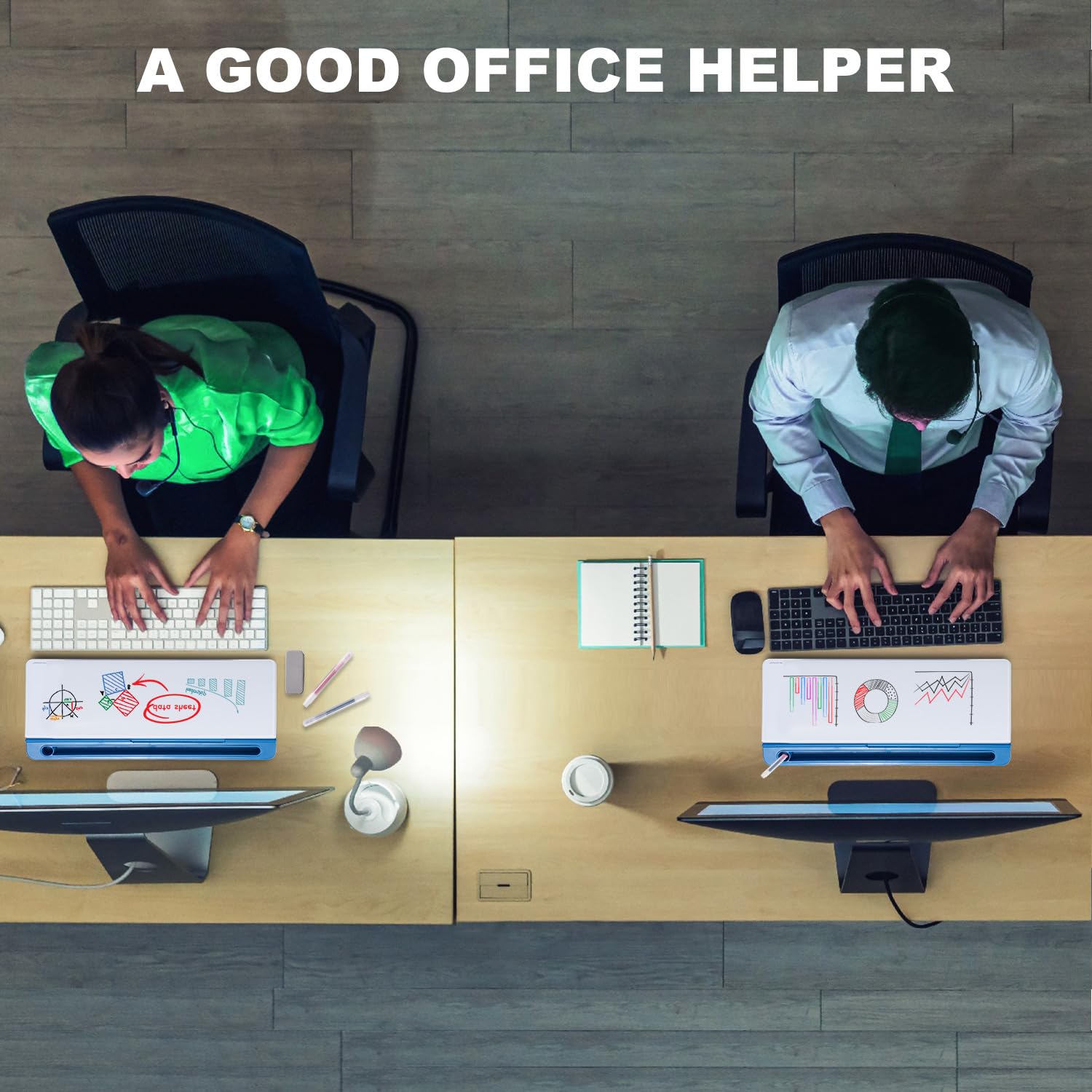 Desktop Whiteboard Dry-Erase-Board - Computer Keyboard Stand White Board Surface Pad with Drawer, Desk Organizers with Accessories for Office, Home, School Supplies - Blue