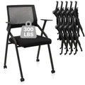 Black (10 pk) Ergonomic Stackable & Foldable Conference Room Chairs, Mesh Office Chair with Arms and Wheels for Office Waiting Room Meeting Lobby Church School Receptions and Training