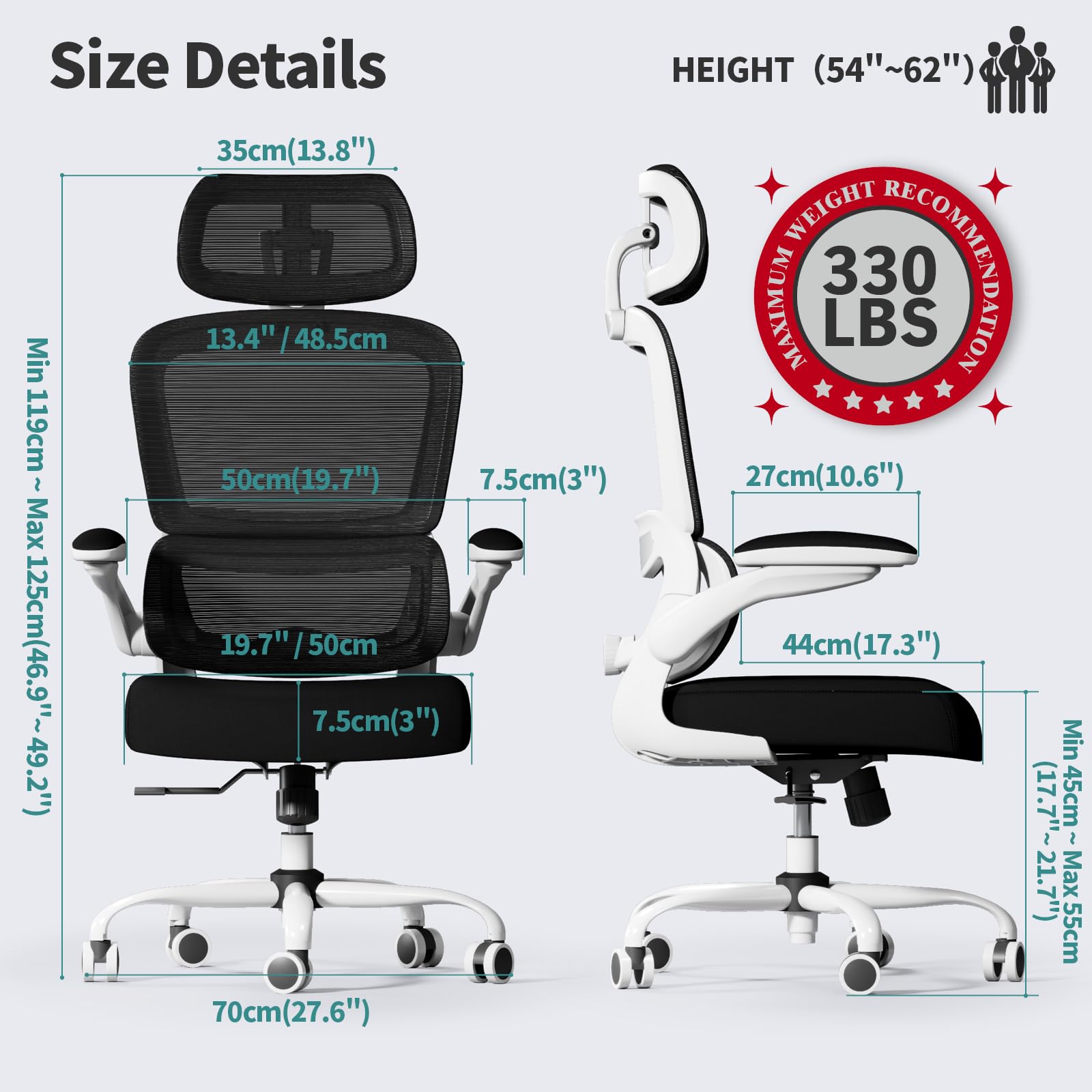 Office Chair Ergonomic Desk Chair, 330 LBS Home Mesh Office Desk Chairs with Wheels, Comfortable Gaming Chairs (Black & White)