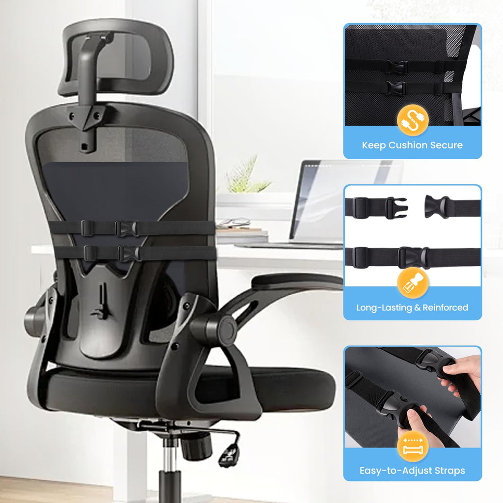 Large Lumbar Support Pillow for Office Chair, Car Seats and Home Desks, Ergonomic Back Support with Double Adjustable Straps, Machine Washable Cover (Gray,XL)