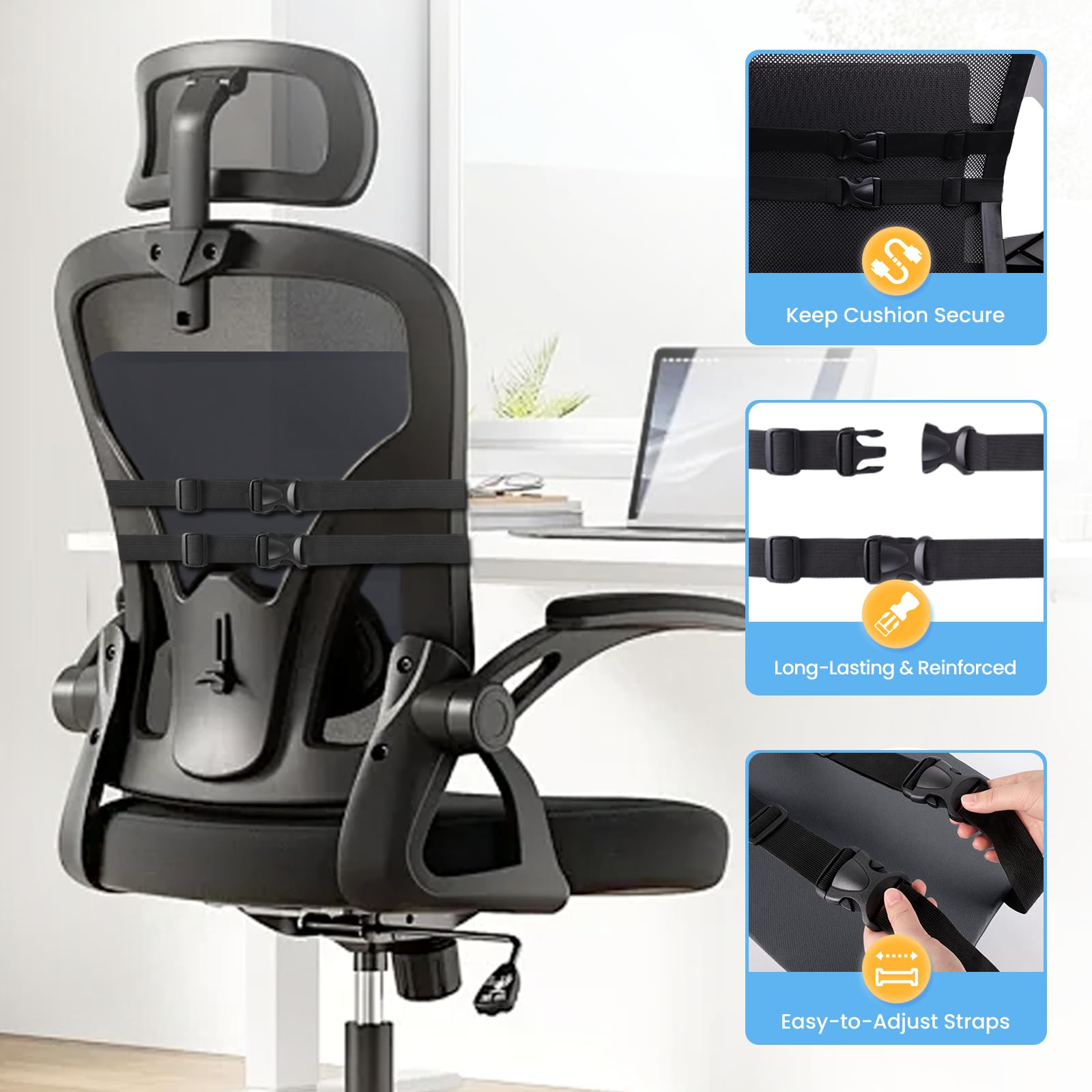 Large Lumbar Support Pillow for Office Chair, Car Seats and Home Desks, Ergonomic Back Support with Double Adjustable Straps, Machine Washable Cover (Gray,XL)