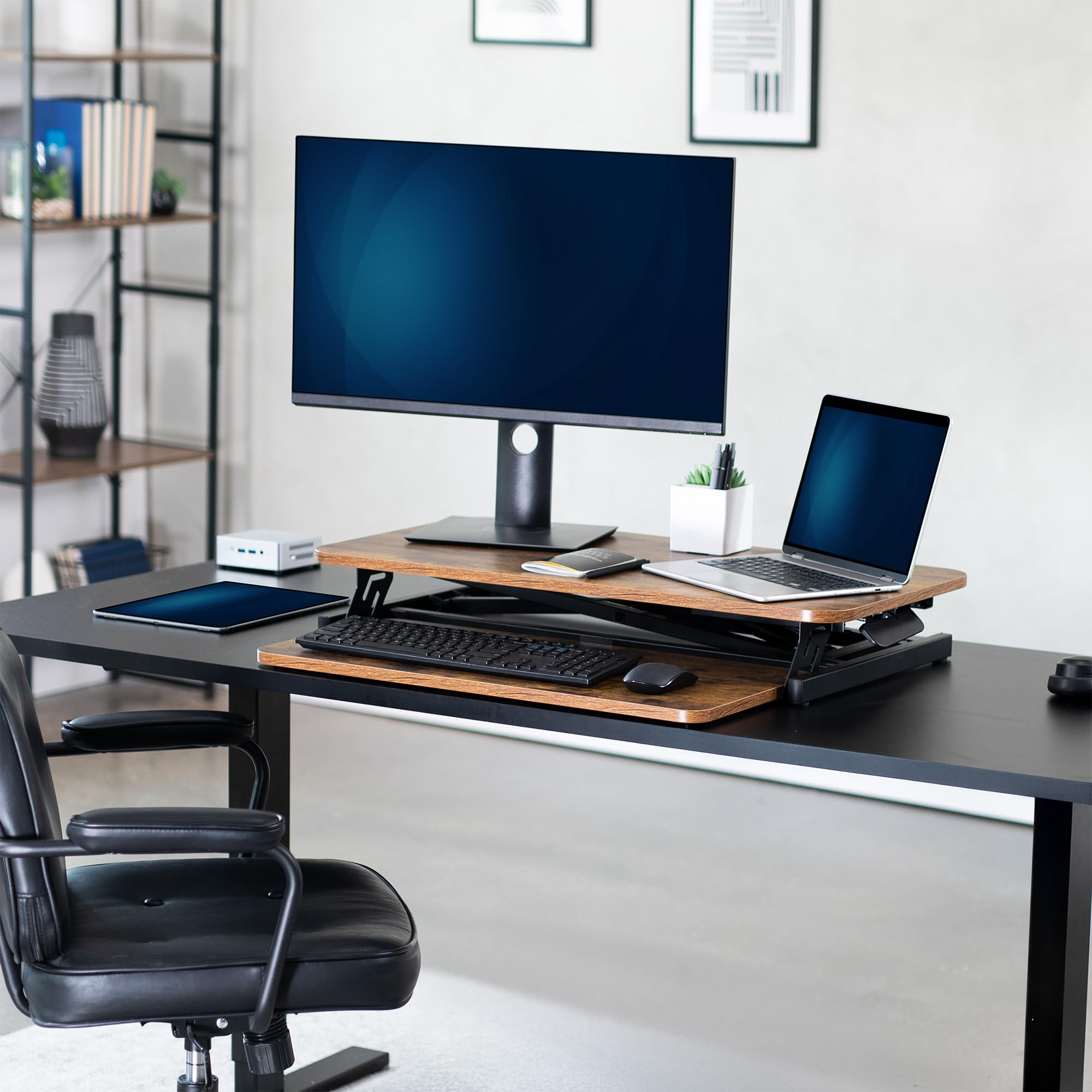 Rustic Vintage Brown 32 inch Stand Up Desk Riser
