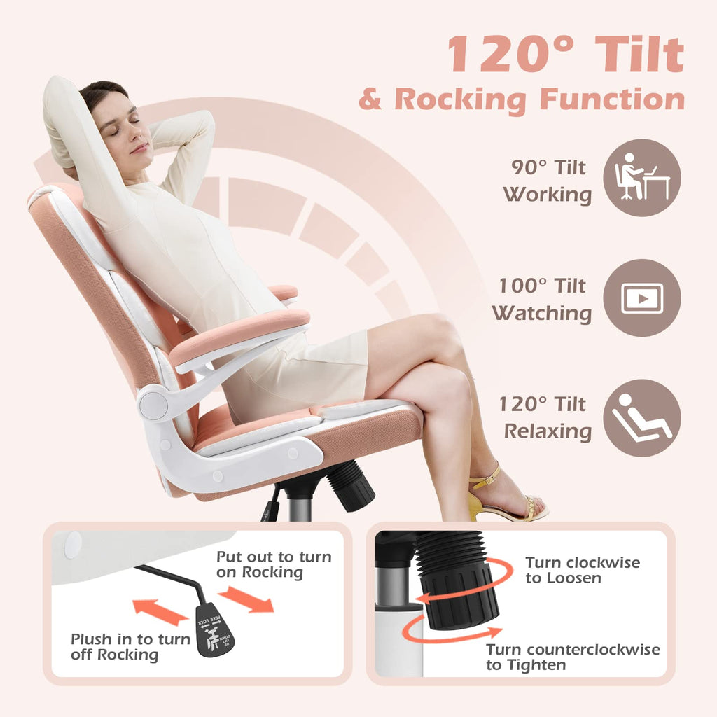 Pink Desk Chair Modern Executive Office Chair with Arms PU Leather Computer Desk Chair for Girls Women